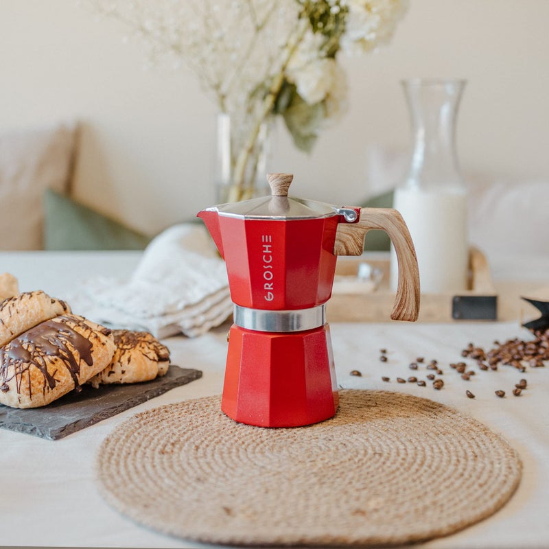 GROSCHE Milano Stovetop Espresso Maker Moka Pot 3 espresso Cup - 5oz, Red - Cuban Coffee Maker Stove top coffee maker Moka Italian espresso greca coffee maker brewer percolator - Image 2